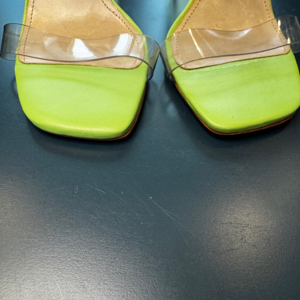 Schutz Ariella Women 8 B Lime Green Clear Vinyl Acrylic High Heel Sandal Slide - Picture 4 of 11